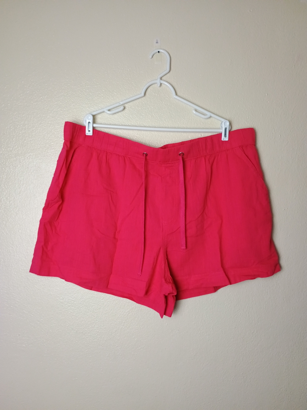 TS Linen Short Plus Size 2X(20W-22W) Drawstring - Raspberry Stone